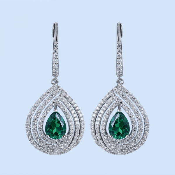 Pear Cut Emerald Green Rhodium Over Sterling Silver ladies earrings 
