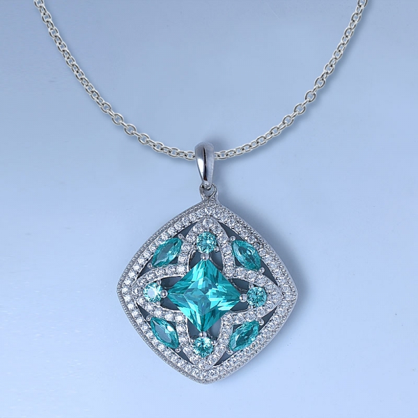 Blue Paraiba Color Topaz Rhodium Over Sterling Silver Pendant Set Jewelry 