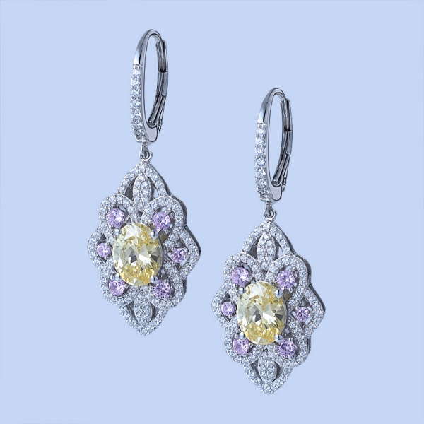 Lavender Bolivian Amethyst & White Cubic Zirconia Rhodium Over Sterling Silver Wedding Earrings 