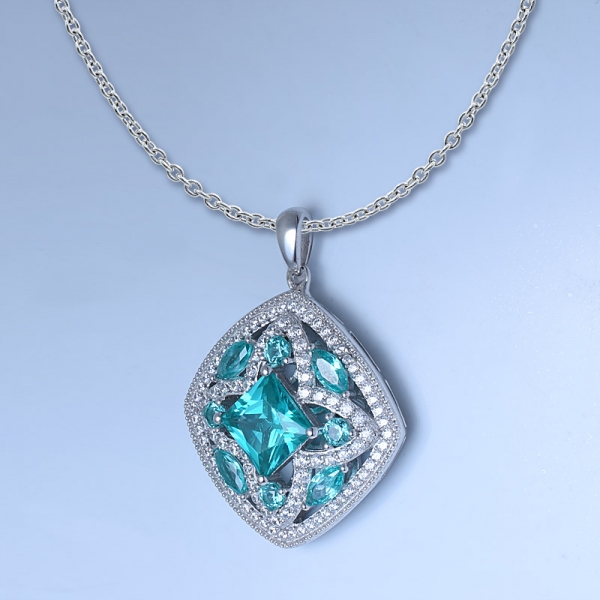 Blue Paraiba Color Topaz Rhodium Over Sterling Silver Pendant Set Jewelry 