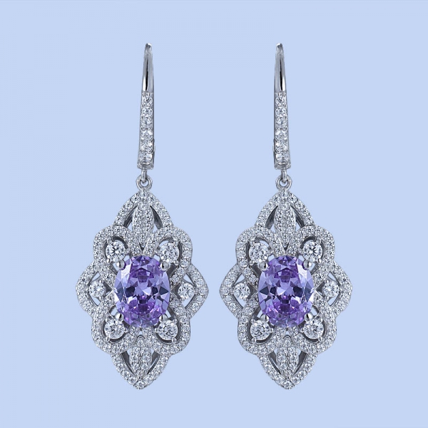 Lavender Bolivian Amethyst & White Cubic Zirconia Rhodium Over Sterling Silver Wedding Earrings 
