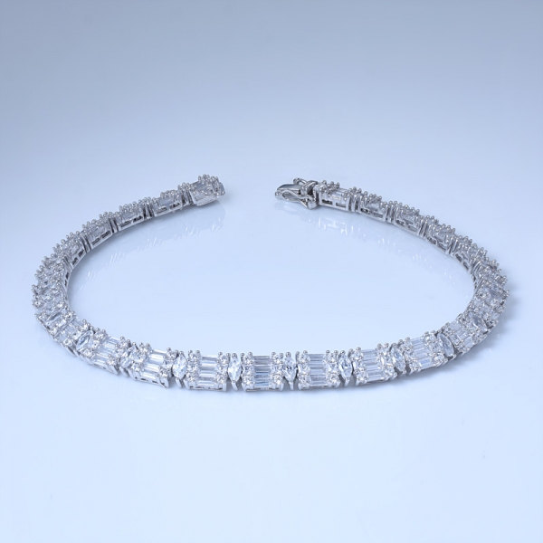 Baguette Cut White Cubic Zirconia Rhodium Over Sterling Silver Set bracelets 