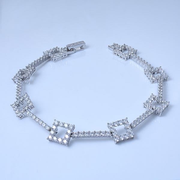 White Cubic Zirconia Rhodium Over Sterling Silver Square Bracelet 