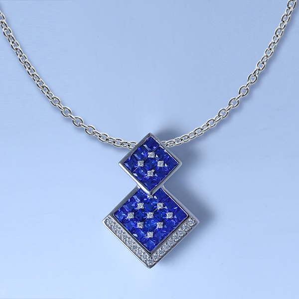 Lab Created Blue Sapphire Rhodium Over Sterling Silver Sapphire Pendant 