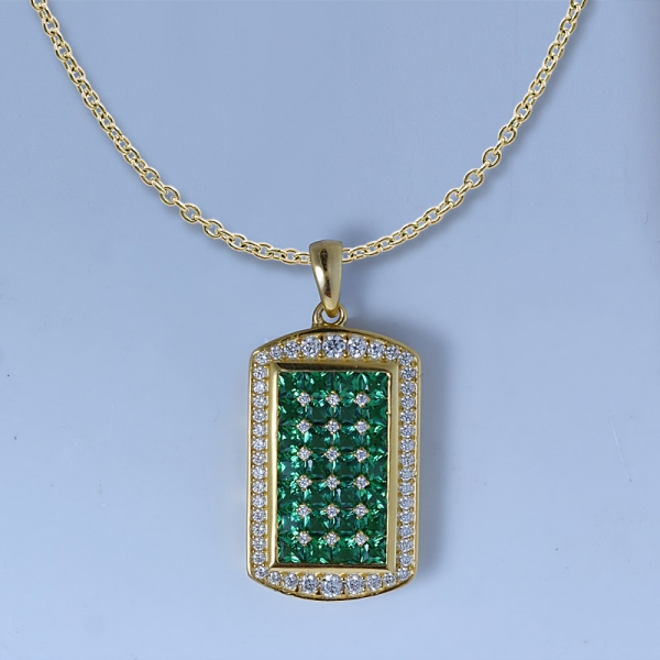 Cubic Zirconia and Simulated Emerald 18K Gold Over Sterling Silver Emerald Necklace 