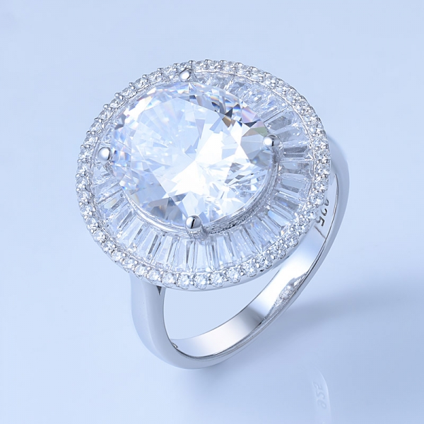 5 Carat Oval Blue Tanzanite CZ Rhodium Over Sterling Silver Diamond Wedding Rings 