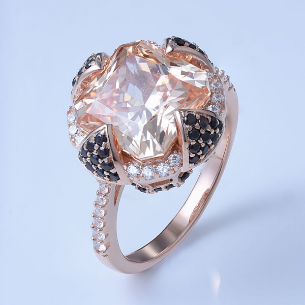Cool Champagne CZ Rose Gold Over Sterling Silver Princess Shaped Engagement Ring 