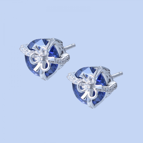 2Ct Round Blue Tanzanite Rhodium Over Sterling Silver White Ear Stud Earring 