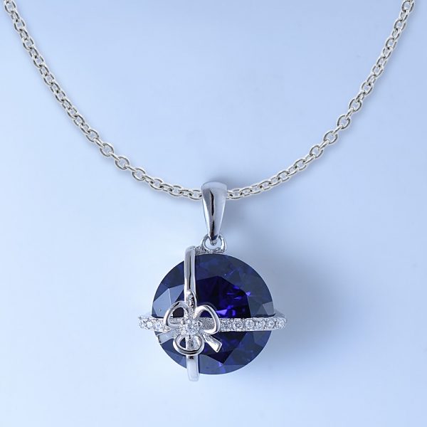 5 Carat Simulate Blue Tanzanite Rhodium Over Sterling Silver Set Jewelry Pendant 
