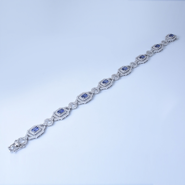 Created Princess Blue Tanzanite 925 Sterling Silver Bracelet for Women Exclusively Handcrafted 