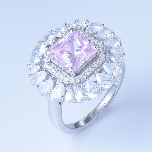 3.0 Ct Princess-Cut Diamond Pink Simulate Cz Unique Alloy Starburst Design Wedding Engagement Ring Halo Bridal Sets 