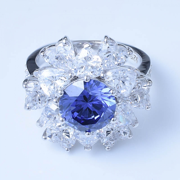 3.0CT Created Blue Tanzanite Simulate Rhodium Over 925 Sterling Silver band rings 