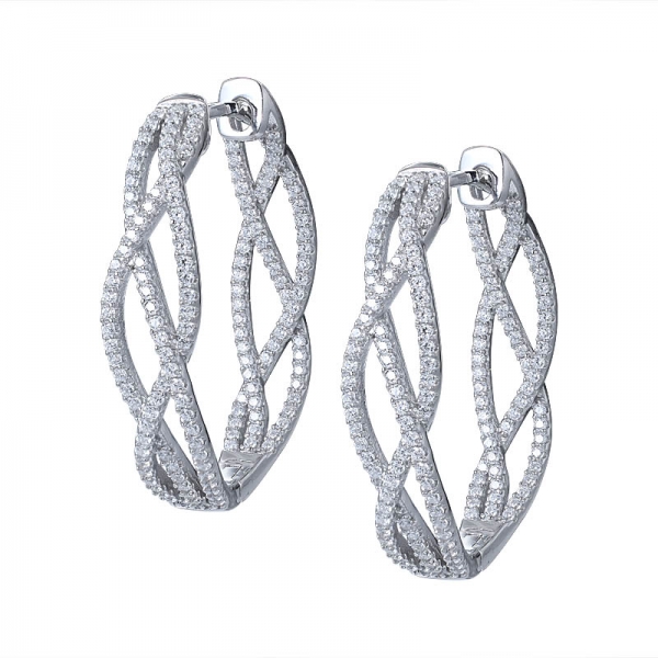 Curled Leaf Shaped Cubic Zirconia Cuff 925 silver Earrings 
