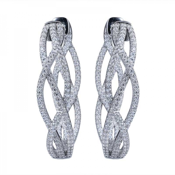 Curled Leaf Shaped Cubic Zirconia Cuff 925 silver Earrings 