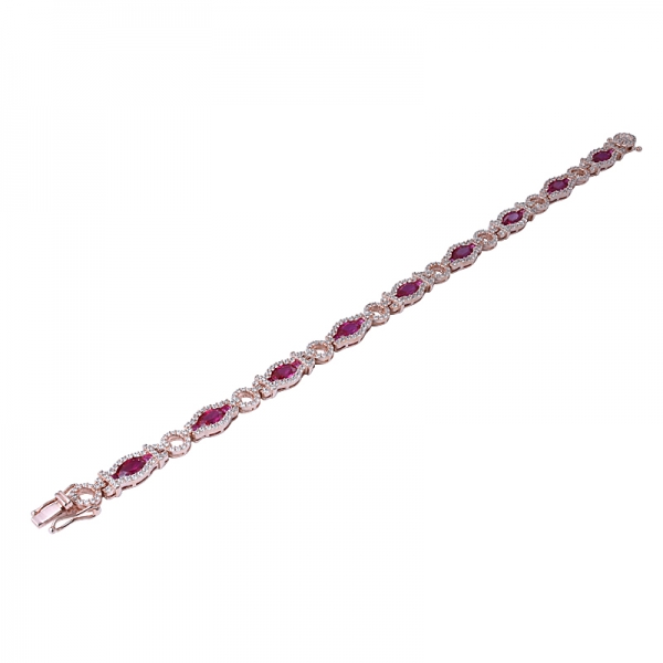 Luxury Synthetic Ruby Stone Bracelet 18K Rose Gold Plated for Women 
