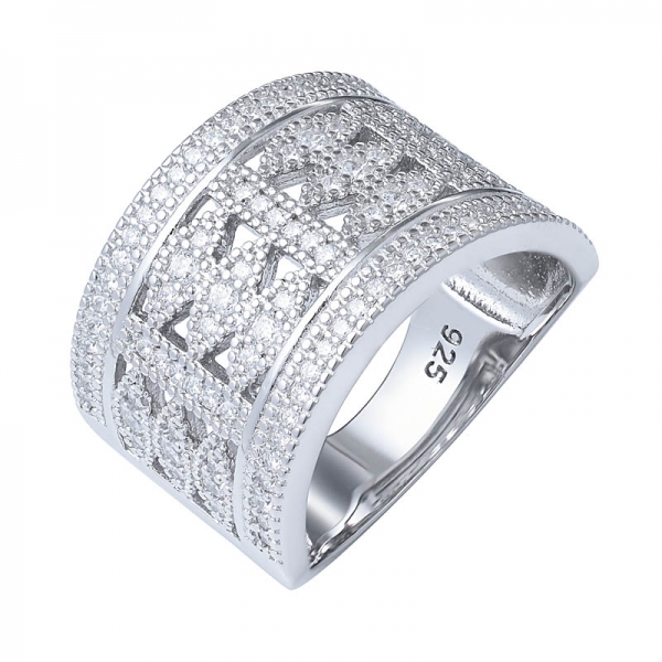 Best Selling 925 Sterling Silver Micro Pave CZ Jewelry Zircon Big Large Wide Ring For Women 