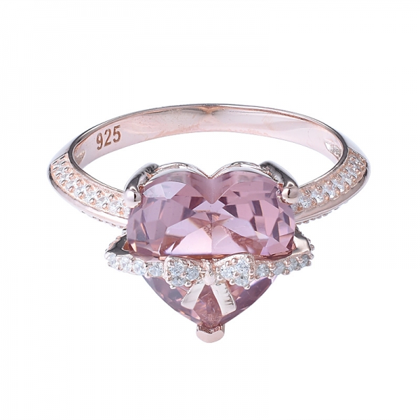 4 Carat Simulate Pink Morganite Heart Cut 18K Rose Gold over 925 Sterling Silver engagement and wedding ring set 