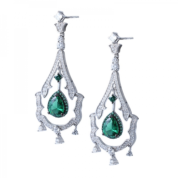 Created emerald double drop post Luxury Emerald Green Crystal Flower wedding earring for Ladies 