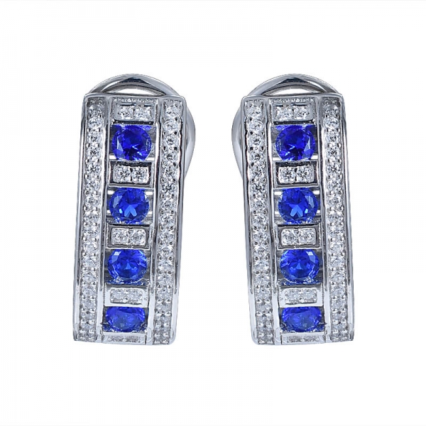 Created Blue Sapphire Gemstone Sterling Silver 925 Jewelry Set Women Wedding Engagement Gift 