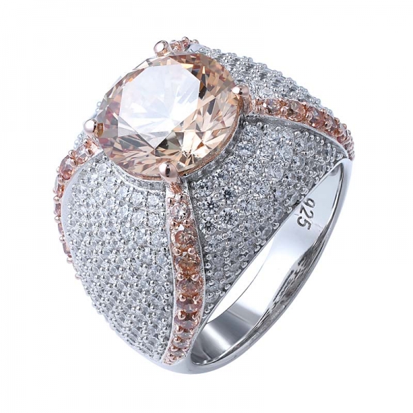 Luxury Crystal 4.0ct Champagne Stone Ring Boho Silver Color Solitaire Engagement Ring 