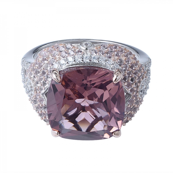 925 Silver Jewelry Luxury Cushion Cutting Pink Morganite Cubic Zirconia Gemstone Silver Ring 