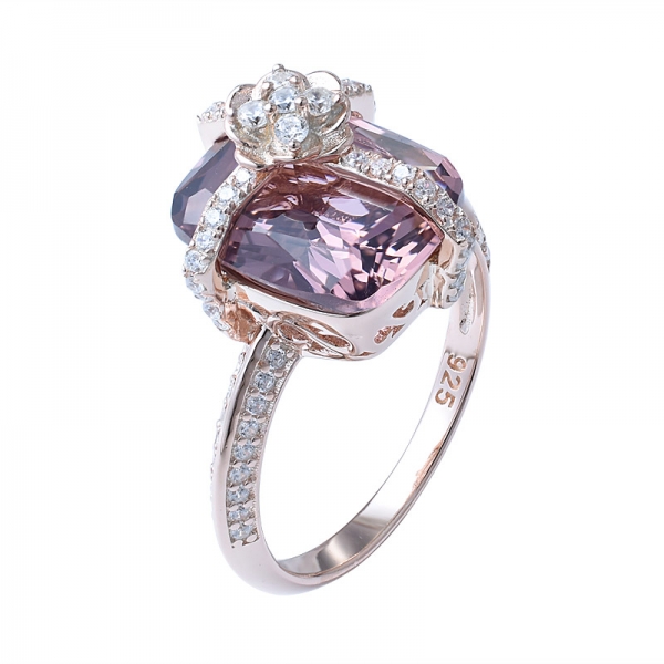 Princess Cut Morganite Main stone Silver ring for Women Classic Silver set jewelry 