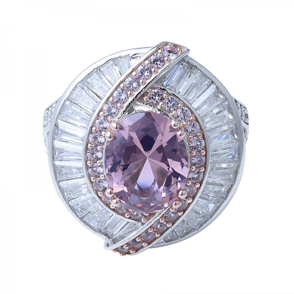jewelry white cz 3.0ct pink morganite 2-Tone plating woman silver ring 925 silver ring 