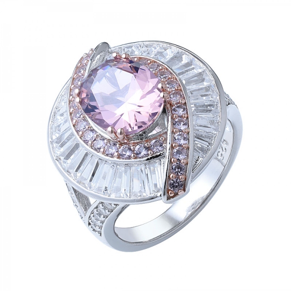 jewelry white cz 3.0ct pink morganite 2-Tone plating woman silver ring 925 silver ring 
