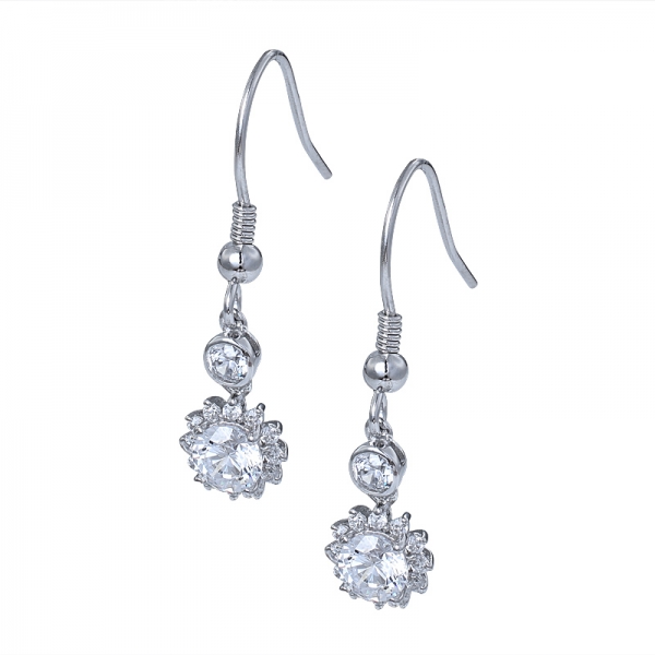 White stone girl 925 sterling silver stamped halo earrings from china 