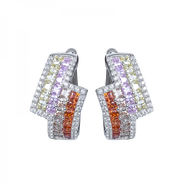 multi colored rainbow cz silver earring set jewelry 