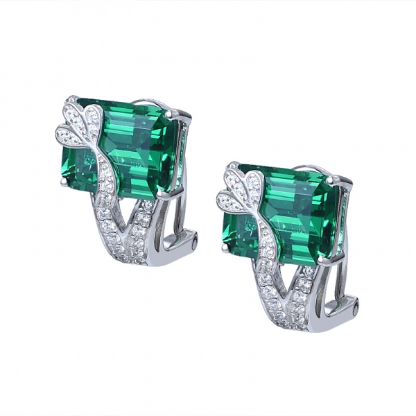 Sterling Silver lab Created Green Emerald and Cubic Zirconia Earrings set jewelry 