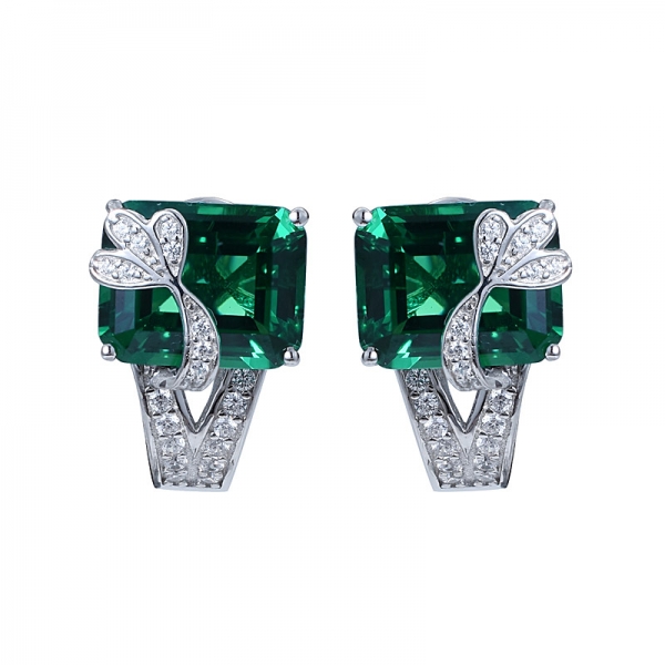 Sterling Silver lab Created Green Emerald and Cubic Zirconia Earrings set jewelry 