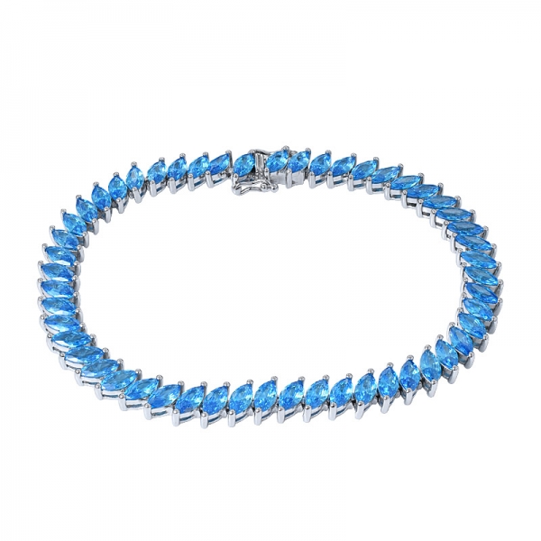Neon Blue Apatite Marquise cut Sterling Silver Bracelet 