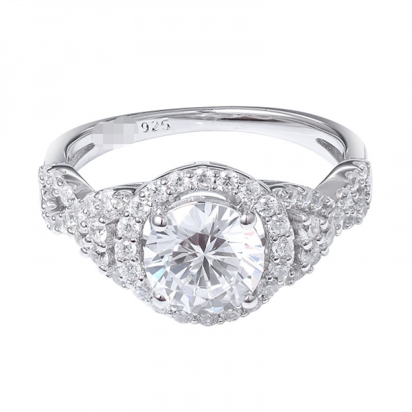 1.2 Carat Twisting Curving Halo moissanite Diamond Engagement Ring 