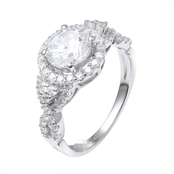 1.2 Carat Twisting Curving Halo moissanite Diamond Engagement Ring 