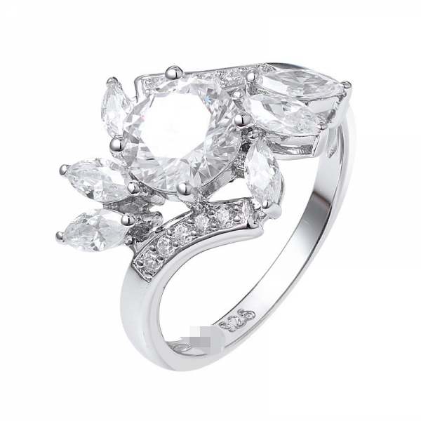 Platinum Plated 925 Sterling Silver Ring 1.2 carat round moissanite diamond Stone Cocktail Ring 