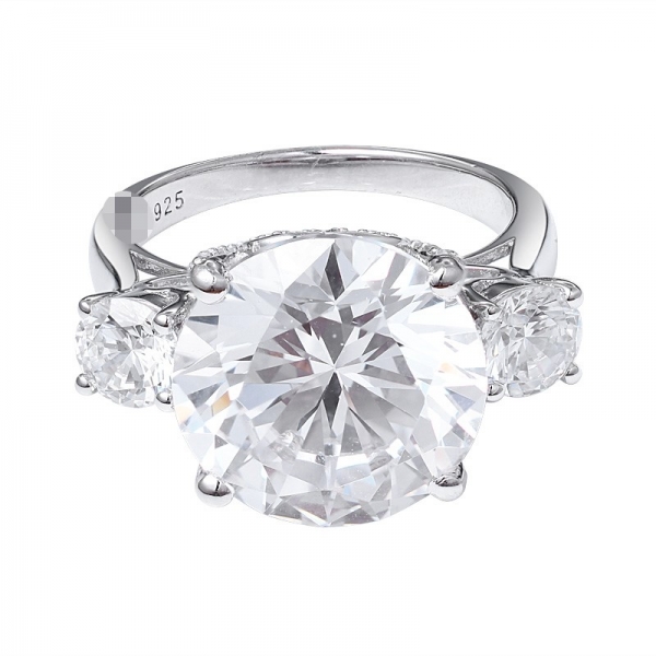 3 stones round moissanite diamond 18k white gold finished engagement ring 
