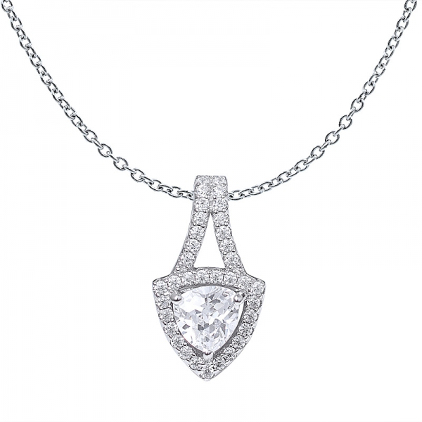 Womens Pendant Necklace with Created Trangle Cubic Zirconia CZ Sterling Silver Pendant 