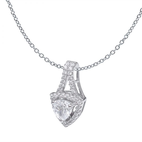 Womens Pendant Necklace with Created Trangle Cubic Zirconia CZ Sterling Silver Pendant 