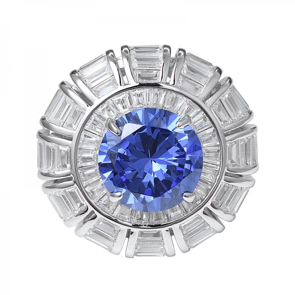Created Royal Blue Tanzanite & Baguette cut Diamond Ring In 18KT White Gold 