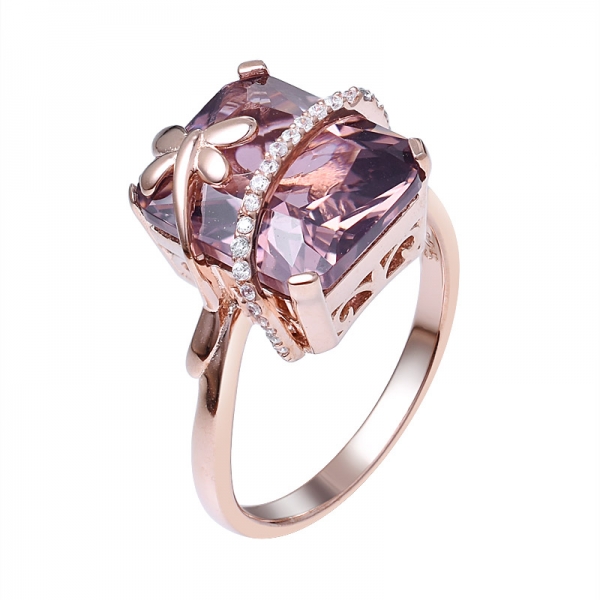Princess Cut Pink Morganite Gemstone Design in 14K Rose Gold dragonfly Ring Necklace Gifts 