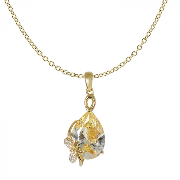 Luxury Women 925 Silver 5Ct Pear Cut yellow diamond Pendant Wedding Jewelry Gift 