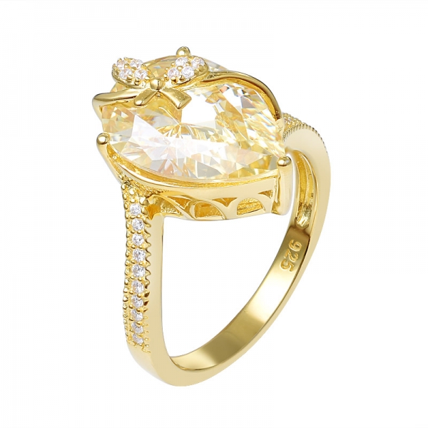 Luxury Women 925 Silver 5Ct Pear Cut yellow diamond Wedding Ring Set Jewelry Gift 
