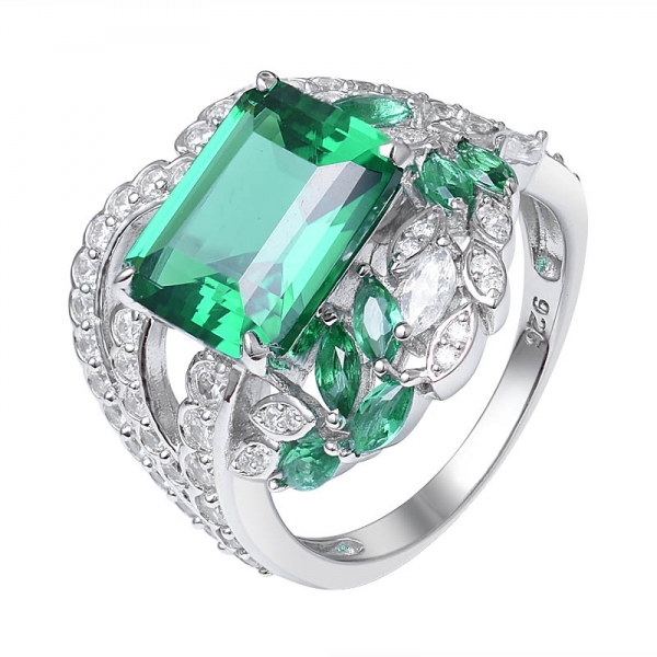 gemstone Rings emerald Cut green color lab grown emerald Cluster Wedding Ring 