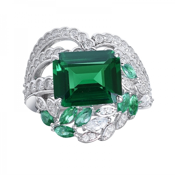 gemstone Rings emerald Cut green color lab grown emerald Cluster Wedding Ring 