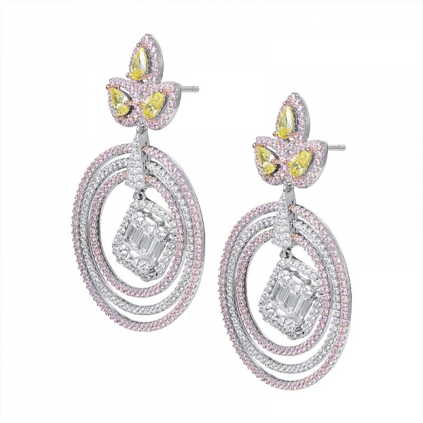 rose gold 2 tone plating pear cut created yellow diamond cz drop earrings 
