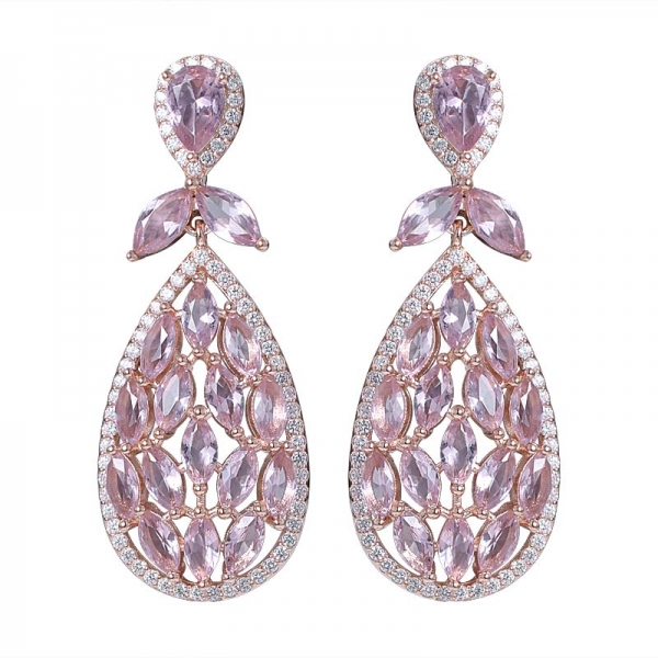 Simulated Morganite Rose gold Sterling Silver Marquise Royal Earrings 