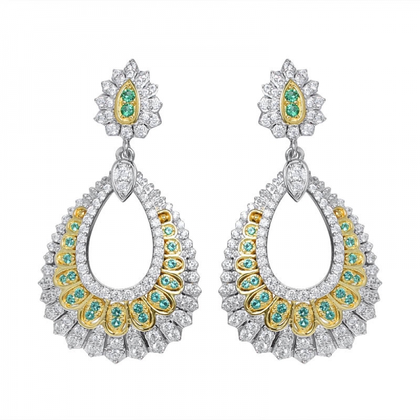 2 tone plated Green Emerald Diamond Drop Dangle Earrings Wedding for Women 