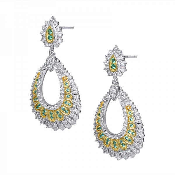 2 tone plated Green Emerald Diamond Drop Dangle Earrings Wedding for Women 