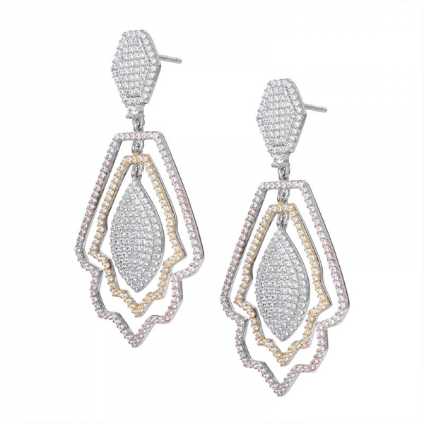 2 tone plating CZ Sterling Silver Cluster Drop Earrings Set Jewelry 